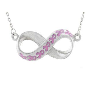 INFINITE HOPE pink-ribbon pewter infinity charm on 18" fine link chain